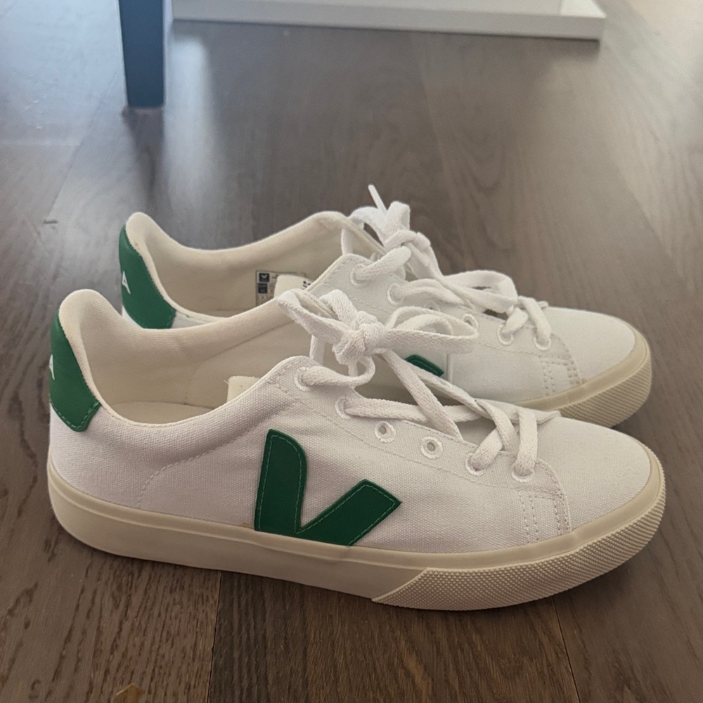 Veja White and Green Canvas Sneakers/ never worn.